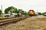 BNSF 9321 comes to a stop - track workers covering their ears - those EMD horns hurt
